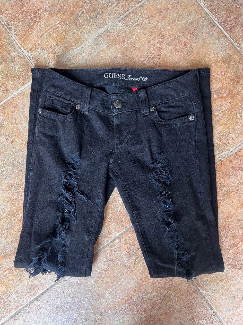 Guess Black Distressed Stretch Jeans